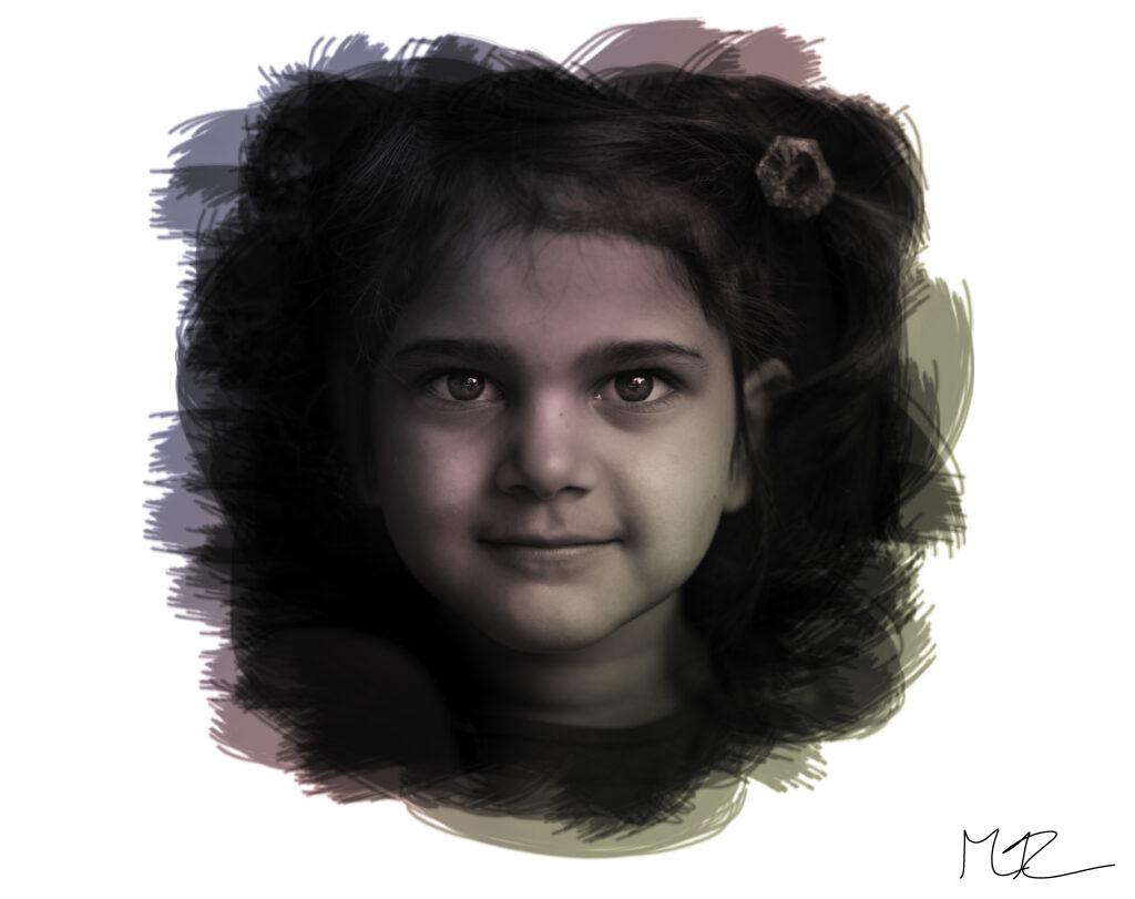 En flicka tittar rak in i kameran